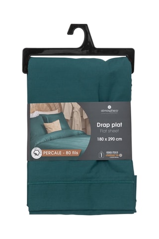 Drap plat en percale de coton 115 fils/cm² - Bleu canard