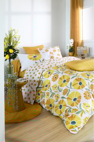 Housse de couette réversible en coton Blandine - 78 fils/cm² - Moutarde