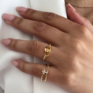 Anillo - Latón bañado y circonita