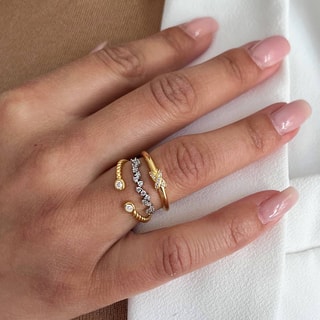 Anillo - Latón bañado y circonita