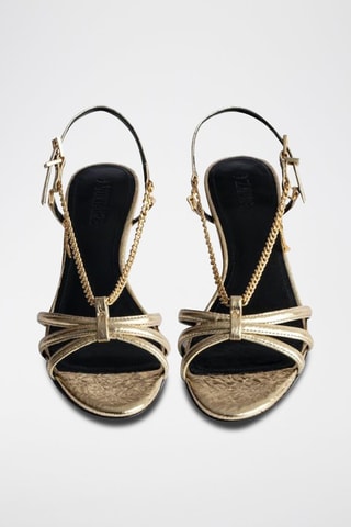 Sandali con tacco in pelle - Dorato