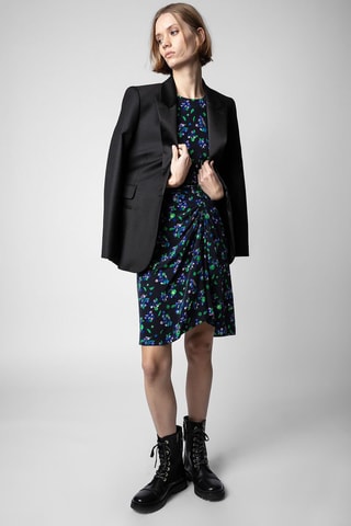 Robe midi en soie - Noir et bleu foncé