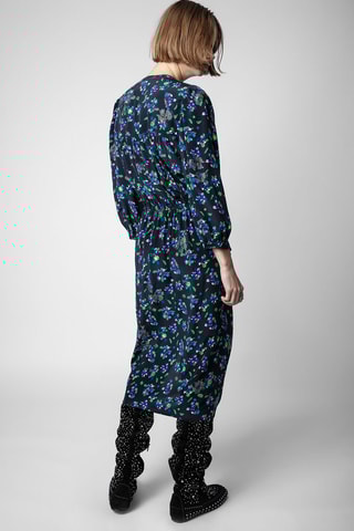 Robe midi en soie - Noir et bleu foncé