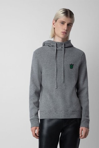 Sweat à capuche en mérinos - Gris foncé chiné