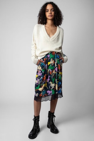 Jupe droite en soie - Bleu nuit