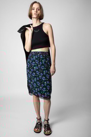 Jupe droite en soie - Noir et turquoise