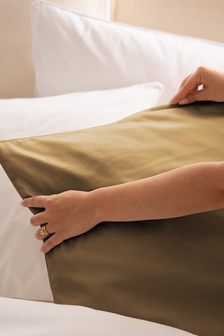 2 taies d'oreillers en satin de coton - Beige