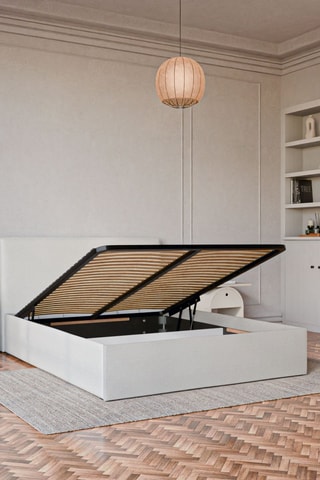 Lit Coffre Emma - Tissu chiné Blanc cassé