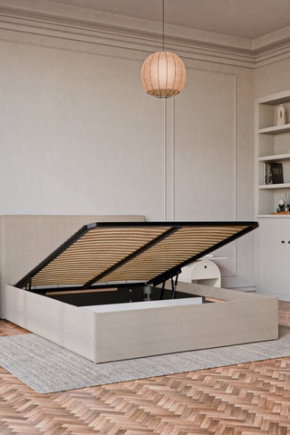 Lit Coffre Emma - Tissu chiné Beige