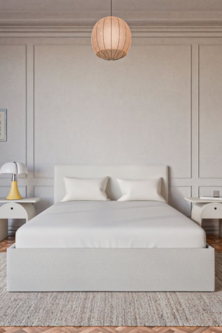 Lit Coffre Emma avec tête de lit - Tissu chiné blanc cassé