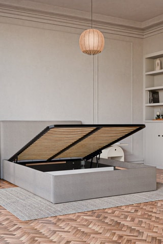 Lit Coffre Emma avec tête de lit - Tissu chiné anthracite