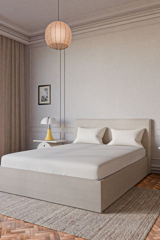 Lit Coffre Emma avec tête de lit - Tissu chiné beige