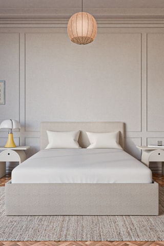 Lit Coffre Emma avec tête de lit - Tissu chiné beige