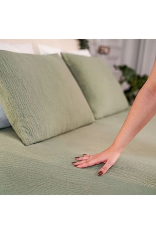 Drap-housse en gaze de coton - Kaki