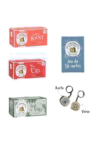 Infusion 7e ciel bio, infusion coup de boost, thé vert bio, jeu 54 cartes et porte-clés - 3 x 30 sachets