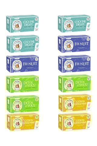 3 x Infusion Cocktail Digest + 3 x Infusion Fée Nuit + 3 x Infusion Citron Gingembre + 3 x Infusion Détox et vous - 12 x 30 sachets