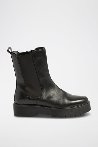 Bottines montantes en cuir - Noir - Etam