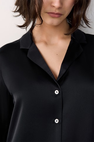 Chemise de pyjama en soie Pearly - Noir