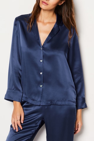 Chemise de pyjama en soie Pearly - Bleu nuit