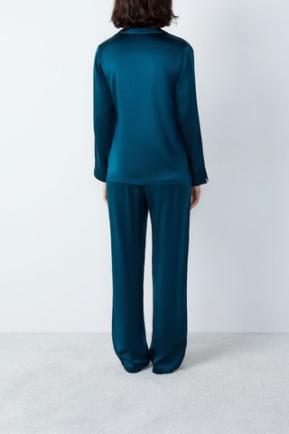 Chemise de pyjama en soie Pearly - Bleu canard