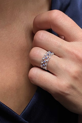 Anillo - Oro blanco, topacios y zafiros