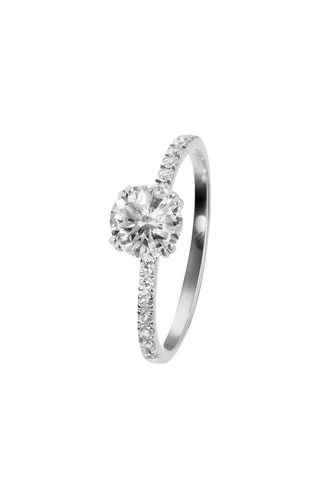 Anillo - Oro blanco, diamantes y topacio