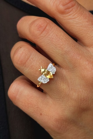 Anillo - Oro amarillo, topacios y citrino