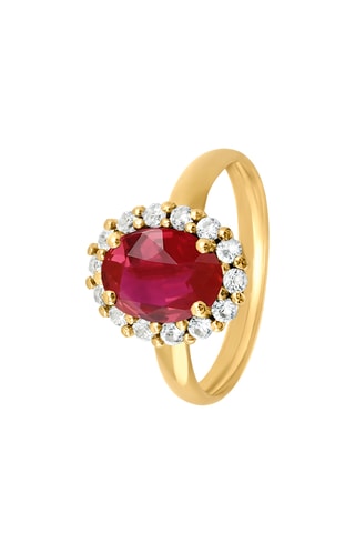 Anillo - Oro amarillo, topacios y rubí