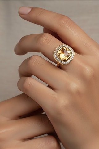 Anillo - Oro amarillo, plata, diamante y citrino