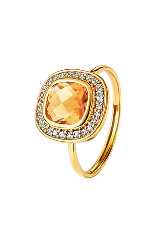 Anillo - Oro amarillo, plata, diamante y citrino