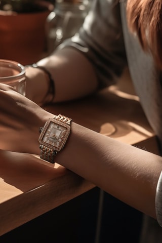 Montre à quartz en acier - Argenté et doré rose