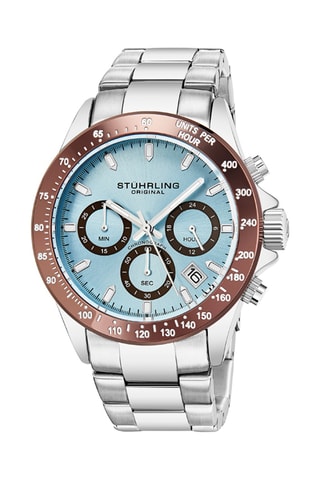 Montre à quartz en acier Monaco - Tachymètre et chronographe - Argenté et bronze