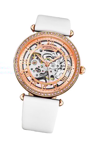 Montre automatique en cuir et dorée à l'or fin rose