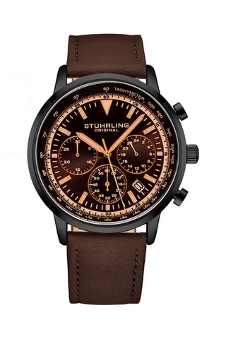 Montre à quartz en cuir Monaco - Marron et noir - Tachymètre et chronographe