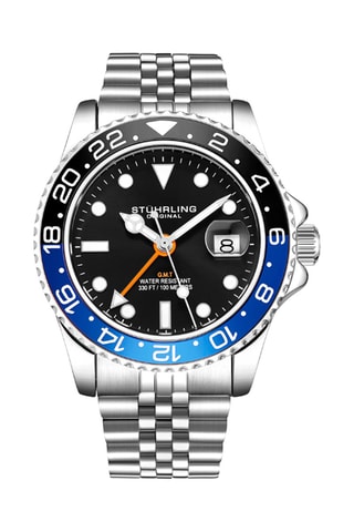 Montre à quartz en acier Aquadiver - Fonction GMT - Argenté et noir