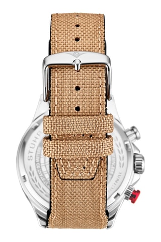 Montre à quartz en cuir et tissu Cordura - Chronographe - Beige et argenté