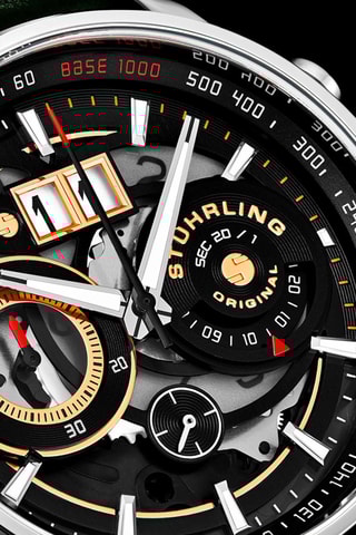 Montre à quartz en cuir Aviator - Chronographe et tachymètre - Vert et argenté