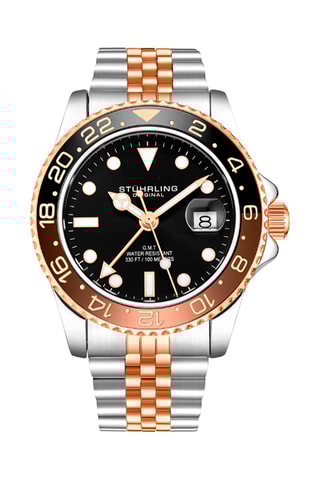 Montre à quartz en acier Aquadiver - Fonction GMT - Doré rose et argenté