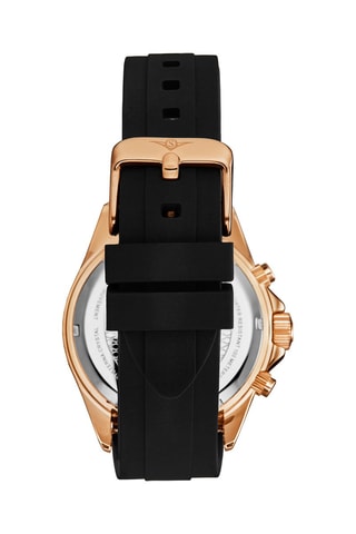 Montre à quartz en caoutchouc - Chronographe et tachymètre - Noir et doré rose