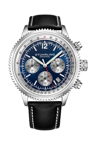 Montre à quartz en cuir - Chronographe - Noir et bleu foncé