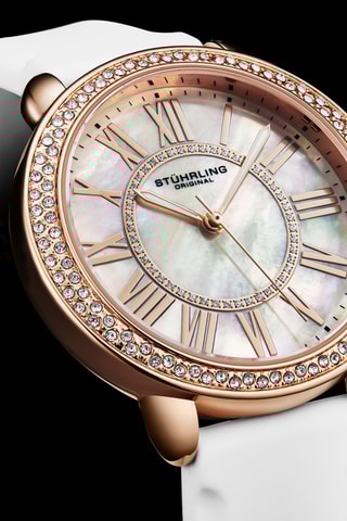 Montre à quartz en cuir - Blanc et doré