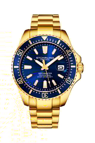 Montre à quartz en acier Aquadiver - Doré et bleu foncé