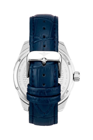 Montre à quartz en cuir Symphony - Bleu et argenté