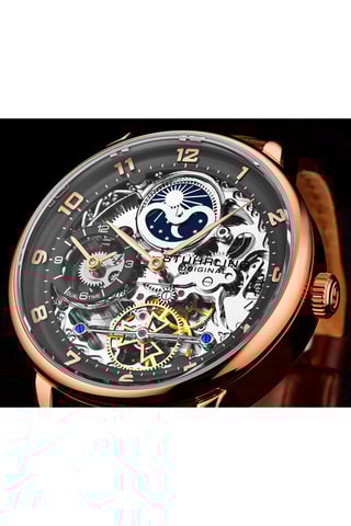 Automatisch Leren Horloge - Chronograaf en Maanstandweergave - Bruin en Roségoudkleurig