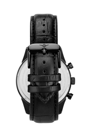 Montre à quartz en cuir Monaco - Tachymètre et chronographe - Noir
