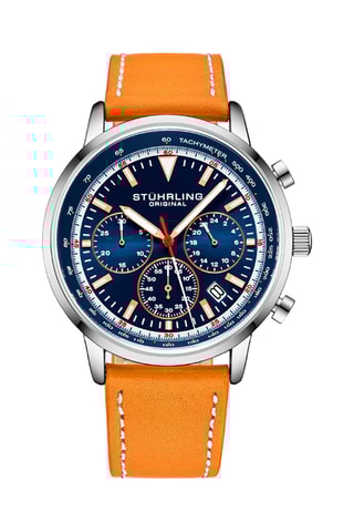Montre à quartz en cuir Monaco - Chronographe et tachymètre - Orange et argenté