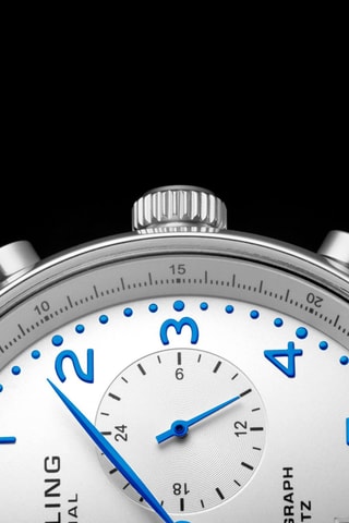 Montre à quartz en cuir - Chronographe - Bleu foncé et argenté