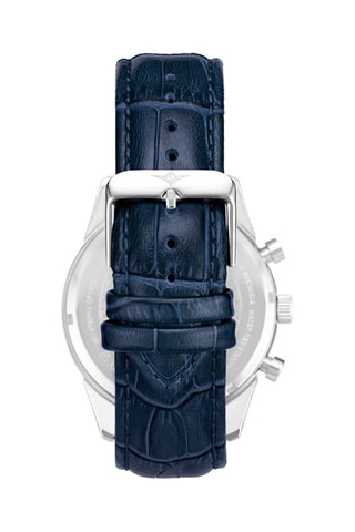 Montre à quartz en cuir Monaco - Chronographe et tachymètre - Bleu marine et argenté