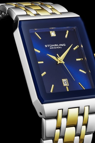 Montre à quartz en acier - Doré, argenté et bleu