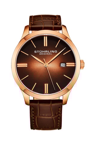 Montre à quartz en cuir - Marron et doré rose